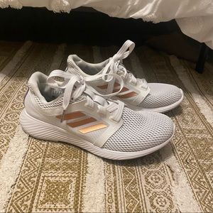White & Rose Gold Adidas Tennis Shoes